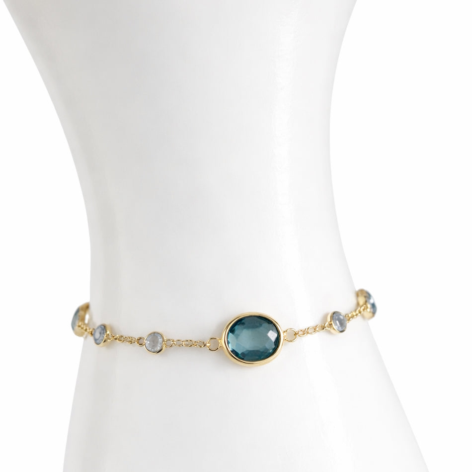 14k London Blue Topaz Lab Grown Diamond Bezel Bracelet