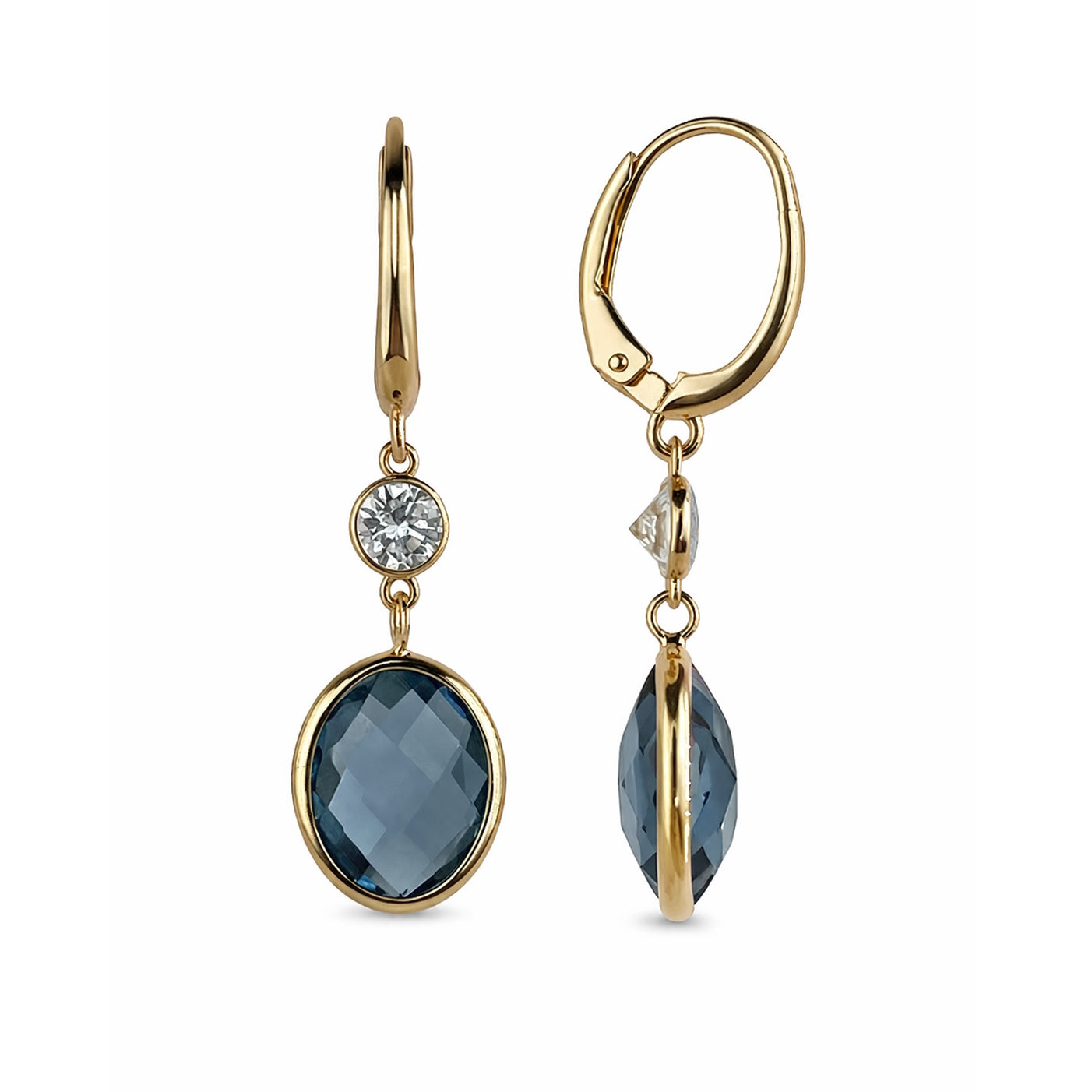 14k London Blue Topaz Lab Grown Diamond Leverback Bezel Earring