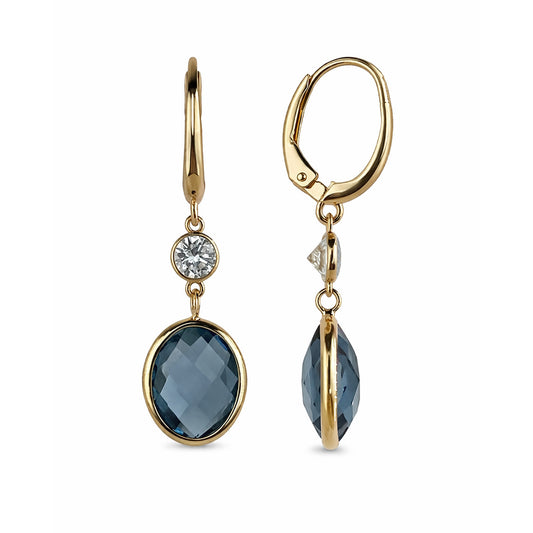 14k London Blue Topaz Lab Grown Diamond Leverback Bezel Earring