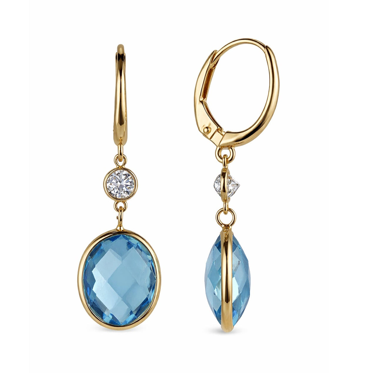 14k Swiss Blue Topaz Lab Grown Diamond Leverback Bezel Earring