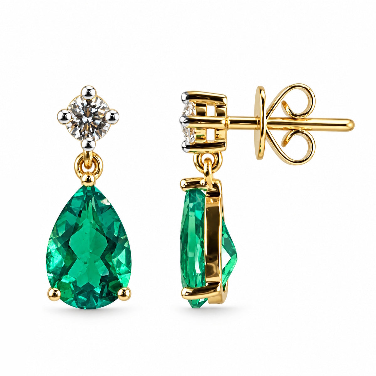 14k Lab Grown Gemstone and Diamond Prong Set Stud Earring