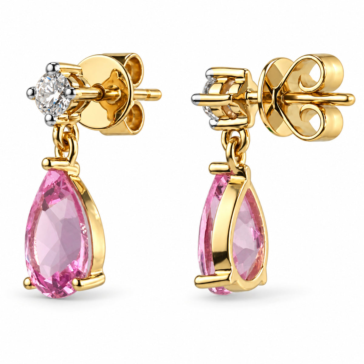 14k Lab Grown Gemstone and Diamond Prong Set Stud Earring