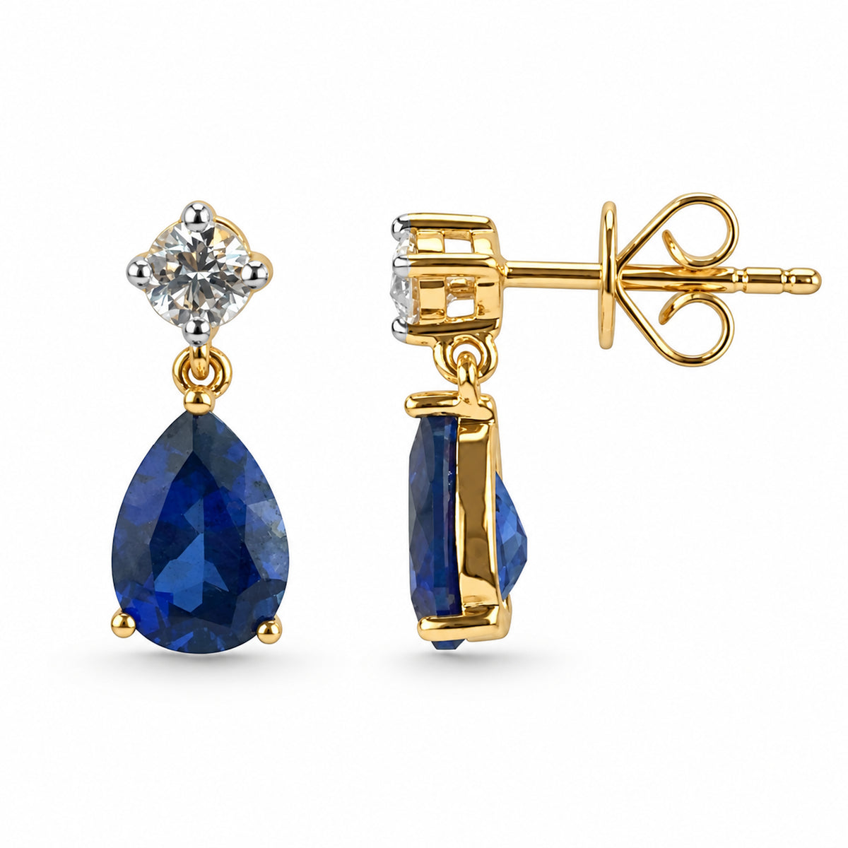 14k Lab Grown Gemstone Pear Shape and Lab Grown Diamond Stud Earring