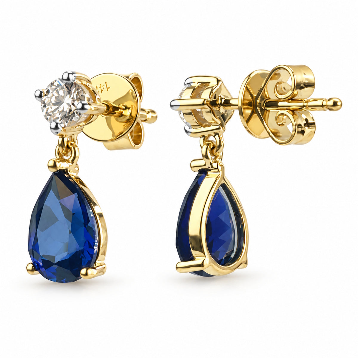 14k Lab Grown Gemstone Pear Shape and Lab Grown Diamond Stud Earring