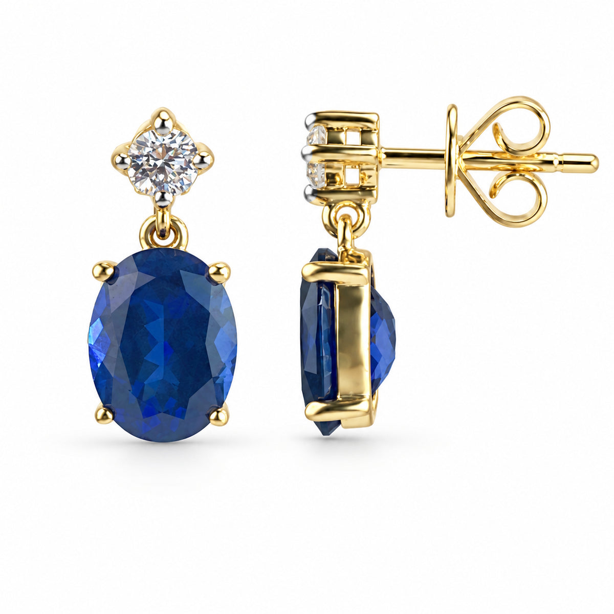 14k Lab Grown Gemstone Round Shape and Diamond Stud Earring