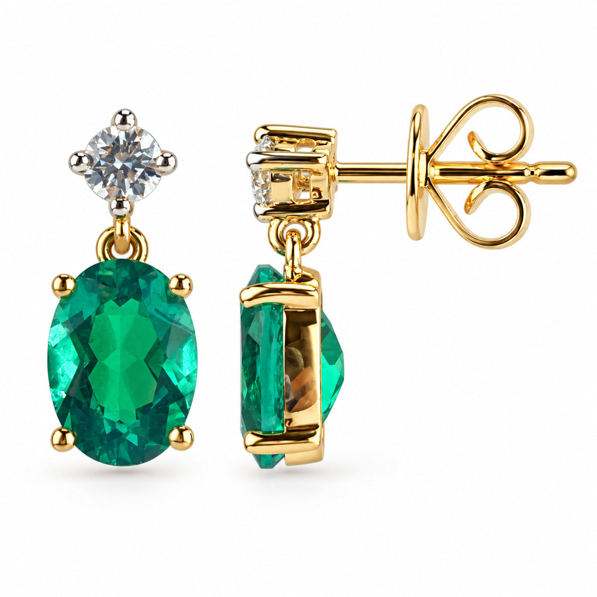 14k Lab Grown Gemstone Round Shape and Diamond Stud Earring