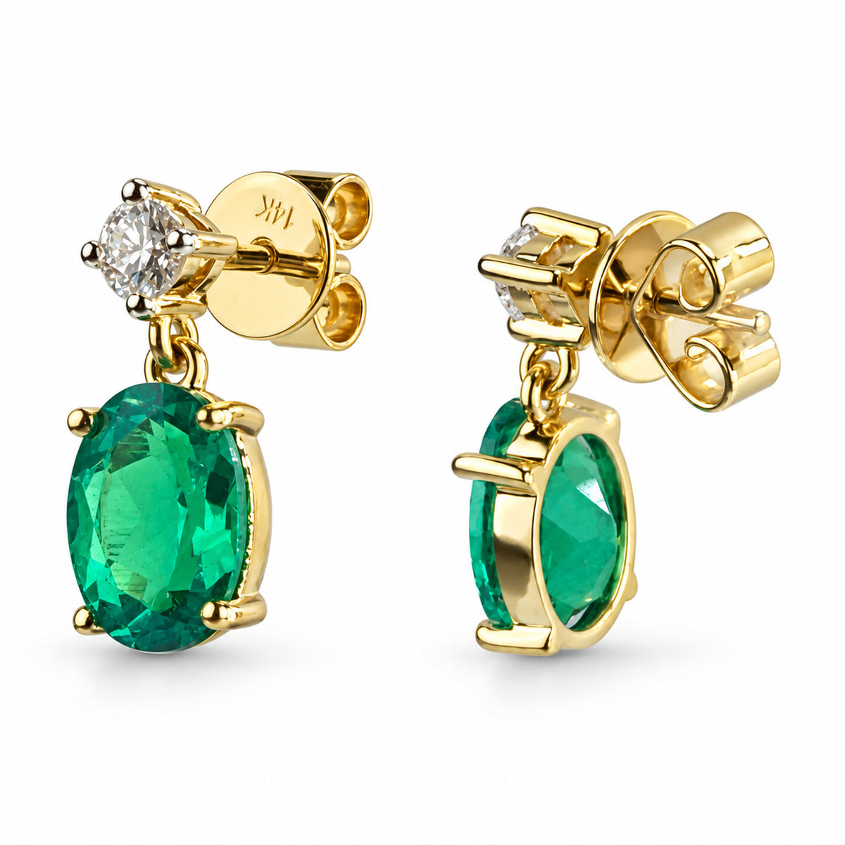 14k Lab Grown Gemstone Round Shape and Diamond Stud Earring