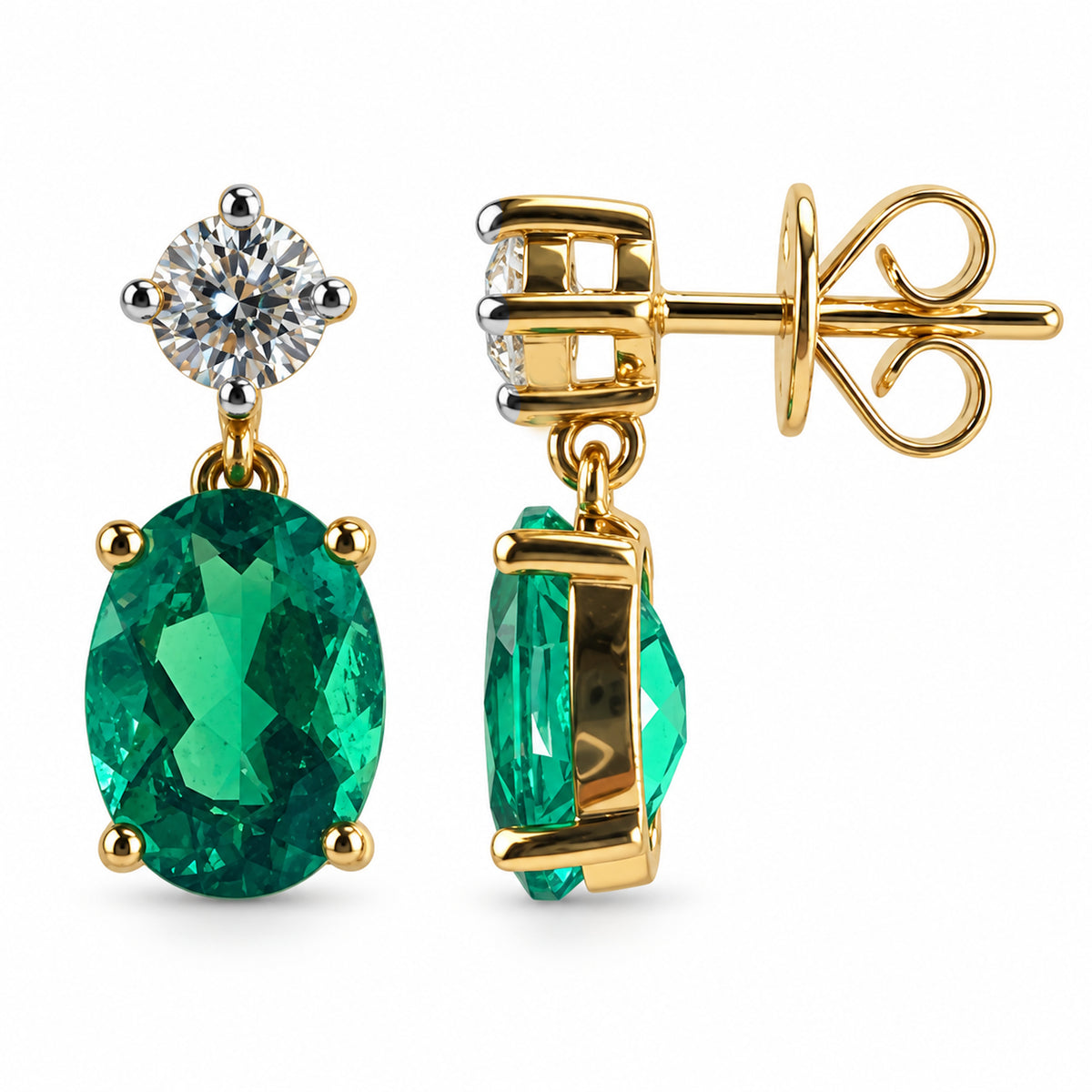 14k Lab Grown Gemstone Round Shape and Lab Grown Diamond Stud Earring