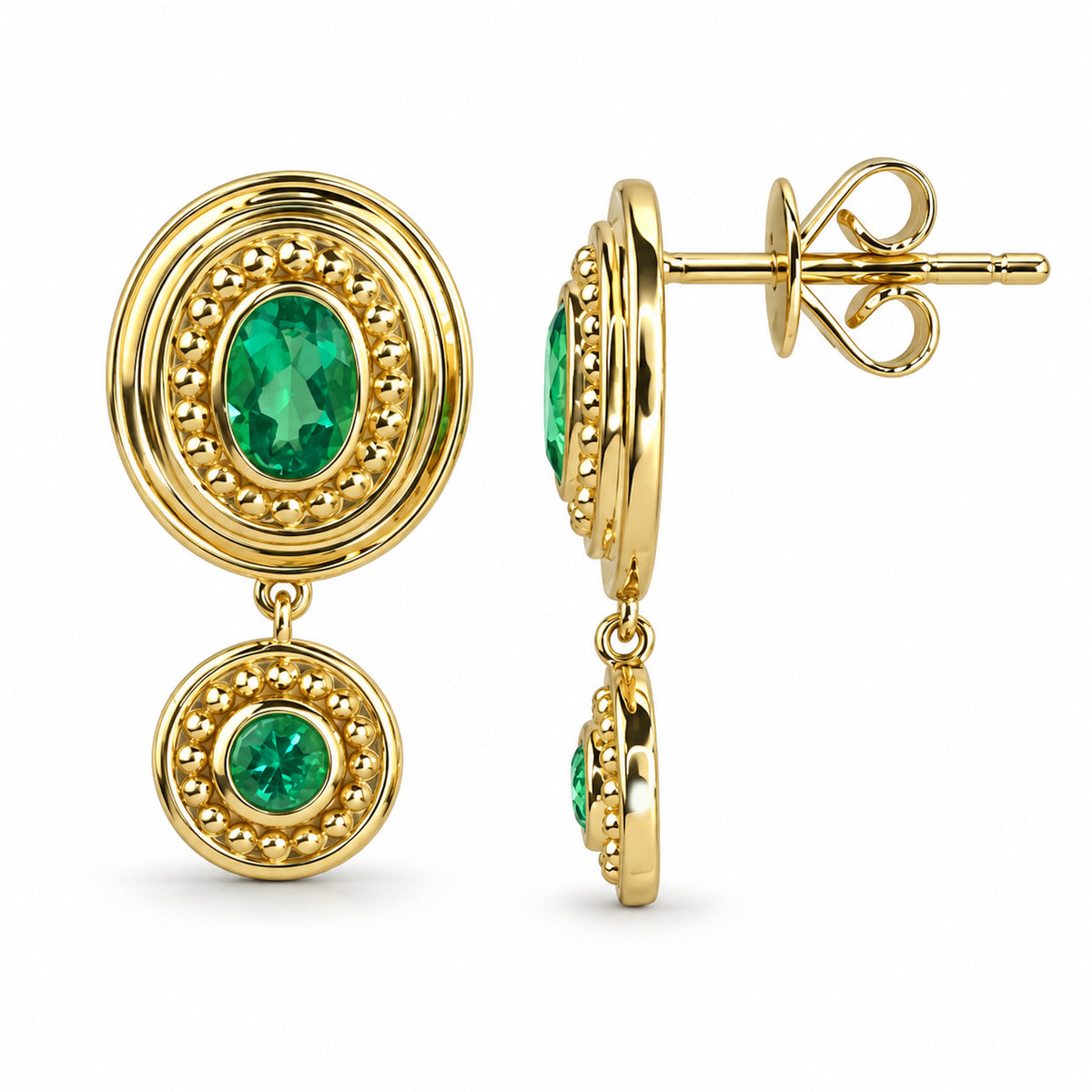 14k Lab Grown Emerald Shields Stud Earring