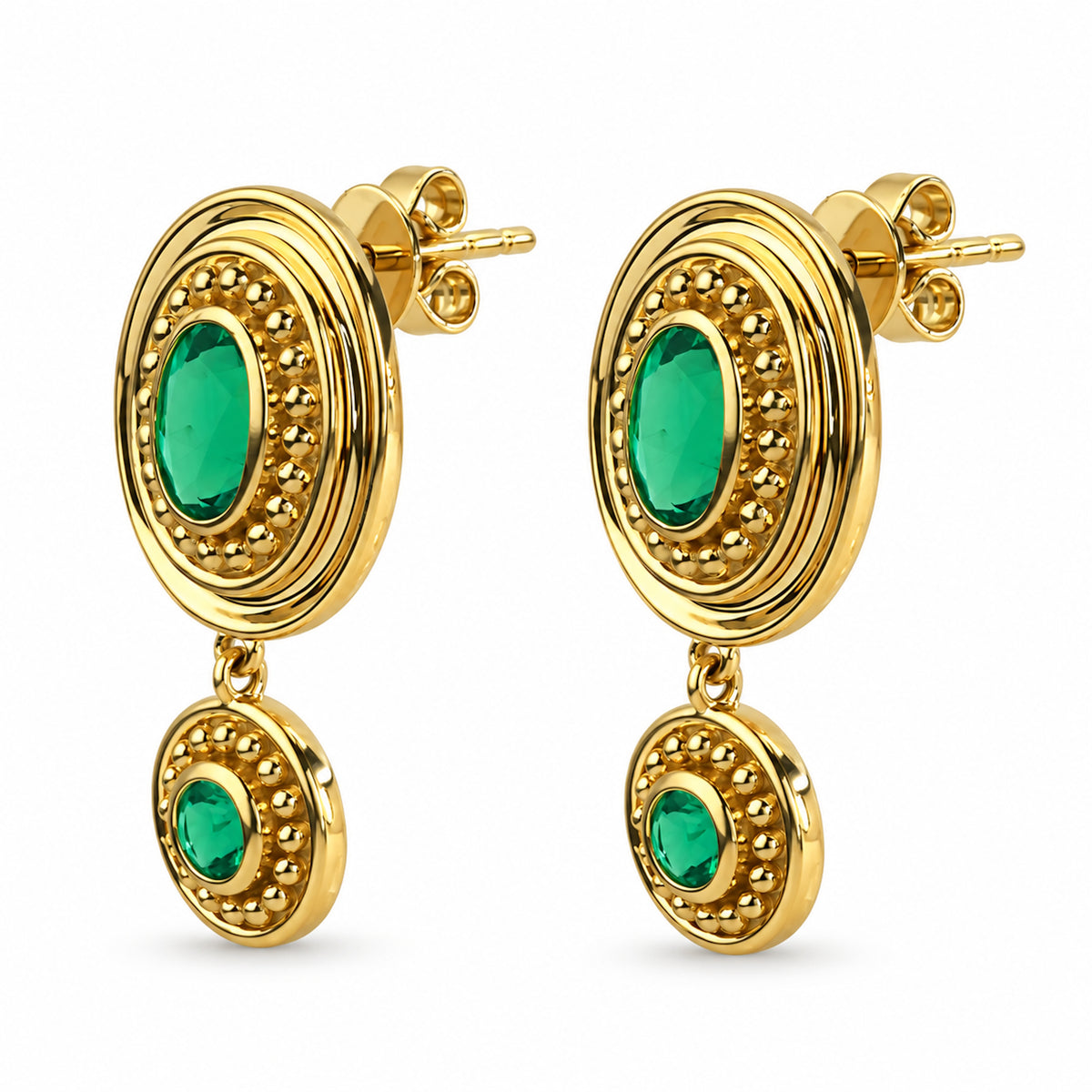 14k Lab Grown Emerald Shields Stud Earring