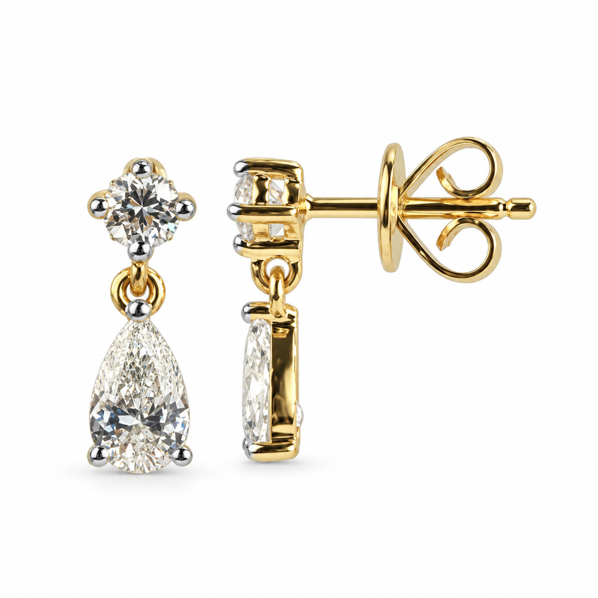 14k Lab Grown Gemstone Pear Shape and Lab Grown Diamond Stud Earring