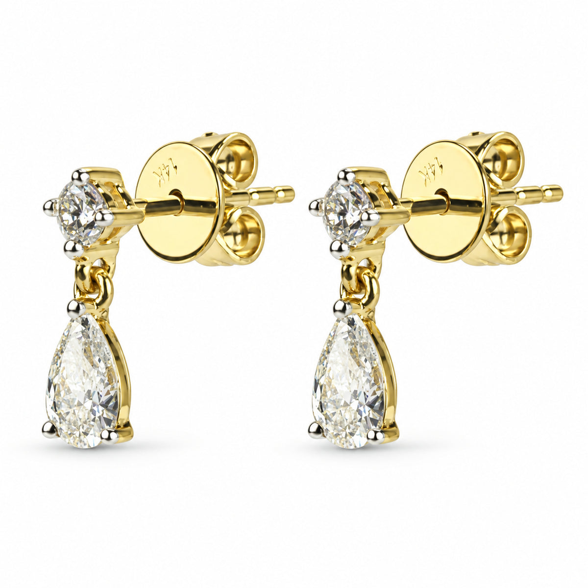 14k Lab Grown Gemstone Pear Shape and Lab Grown Diamond Stud Earring