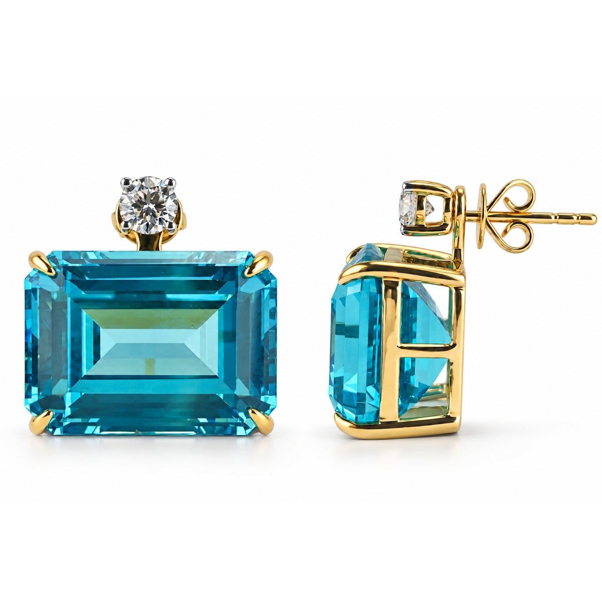 14k Lab Grown Paraiba or Swiss Blue Topaz with Lab Grown Diamond Jacket Earring