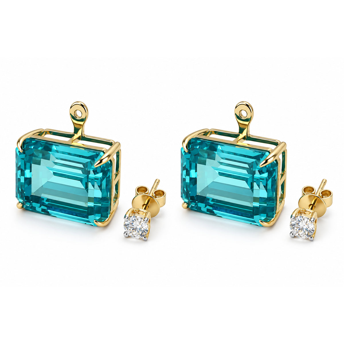 14k Lab Grown Paraiba or Swiss Blue Topaz with Lab Grown Diamond Jacket Earring