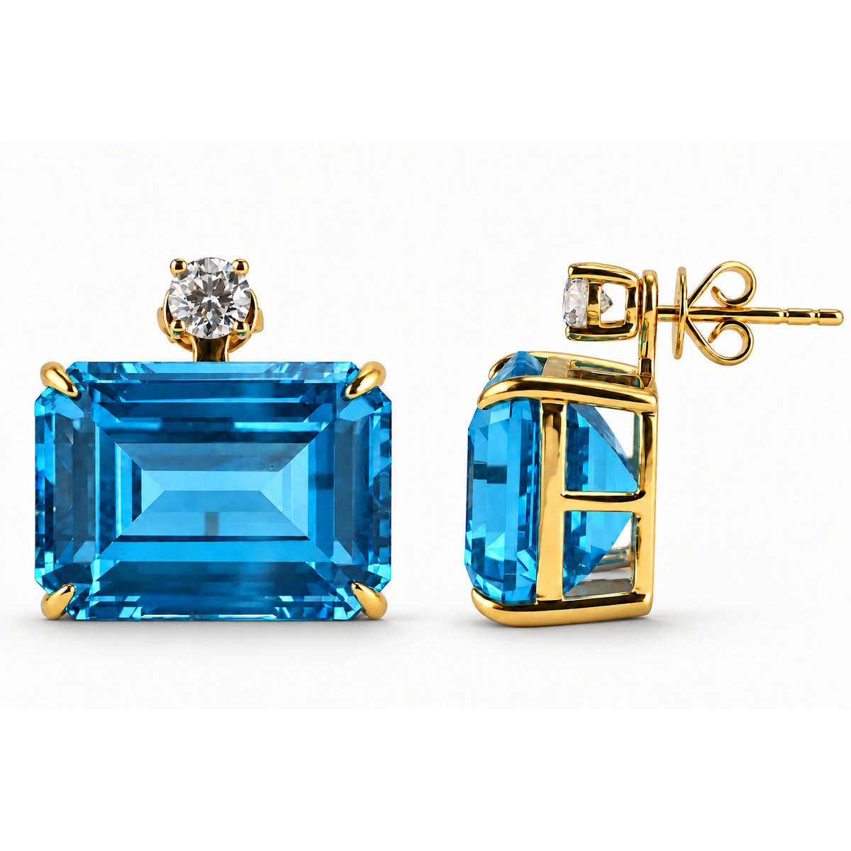 14k Lab Grown Paraiba or Swiss Blue Topaz with Lab Grown Diamond Jacket Earring