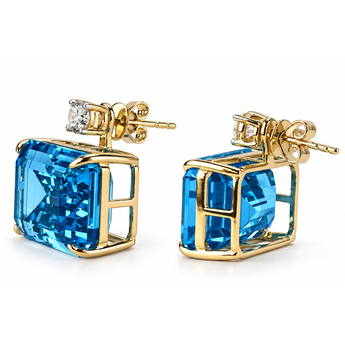 14k Lab Grown Paraiba or Swiss Blue Topaz with Lab Grown Diamond Jacket Earring