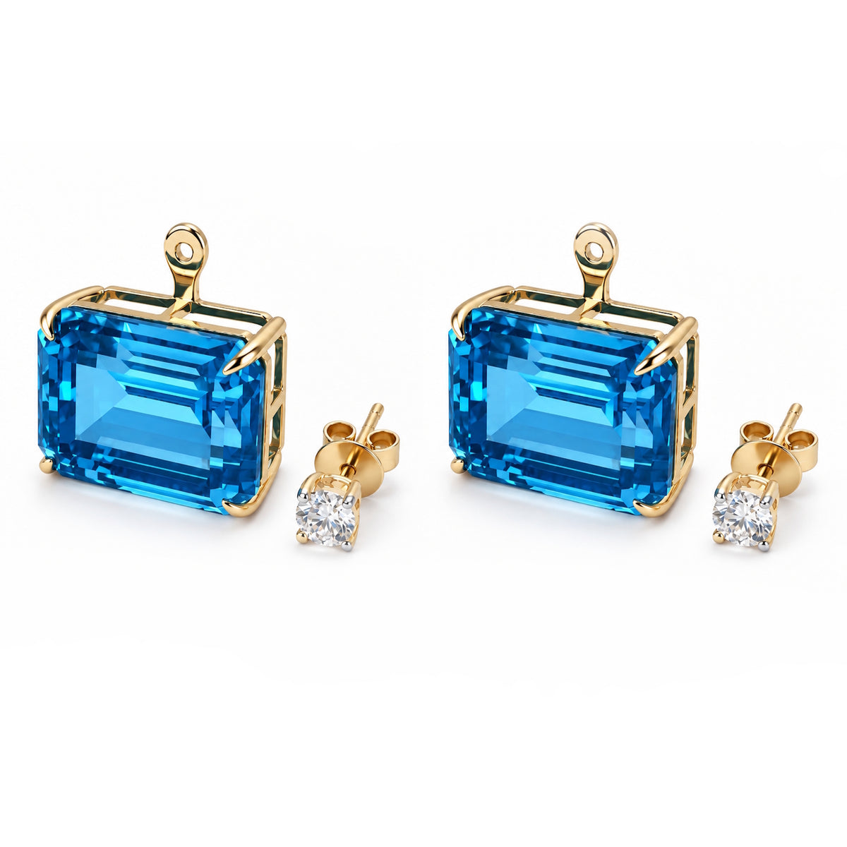 14k Lab Grown Paraiba or Swiss Blue Topaz with Lab Grown Diamond Jacket Earring