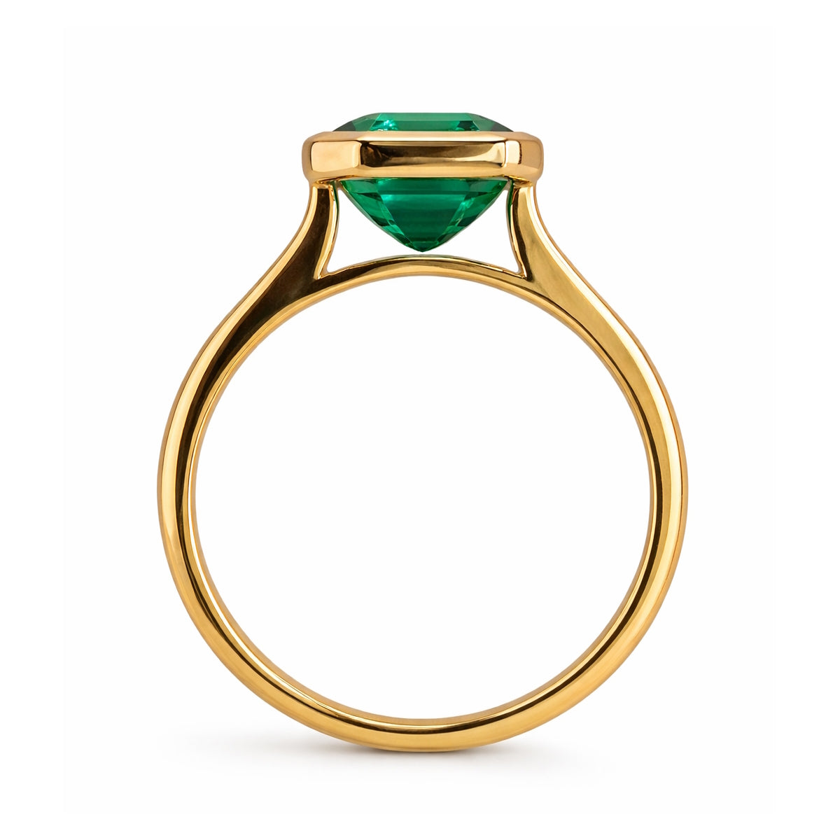 14k Lab Grown Emerald Octagon Bezel Emerald Cut Ring