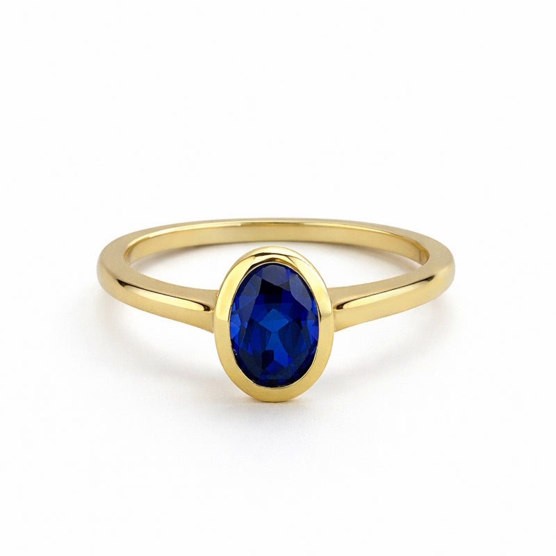 14k Lab Grown Sapphire Oval Bezel Ring
