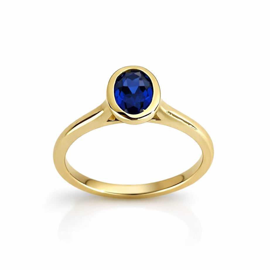 14k Lab Grown Sapphire Oval Bezel Ring