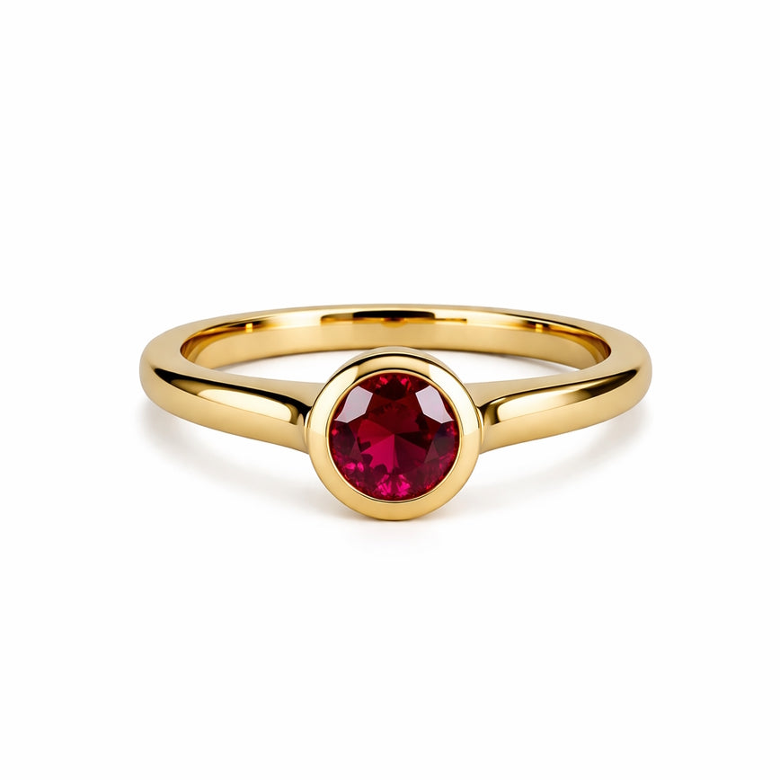 14k Lab Grown Ruby Round Bezel Ring