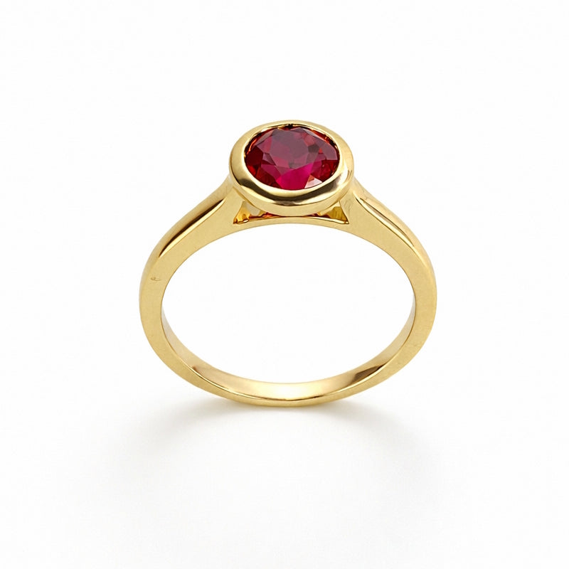 14k Lab Grown Ruby Round Bezel Ring