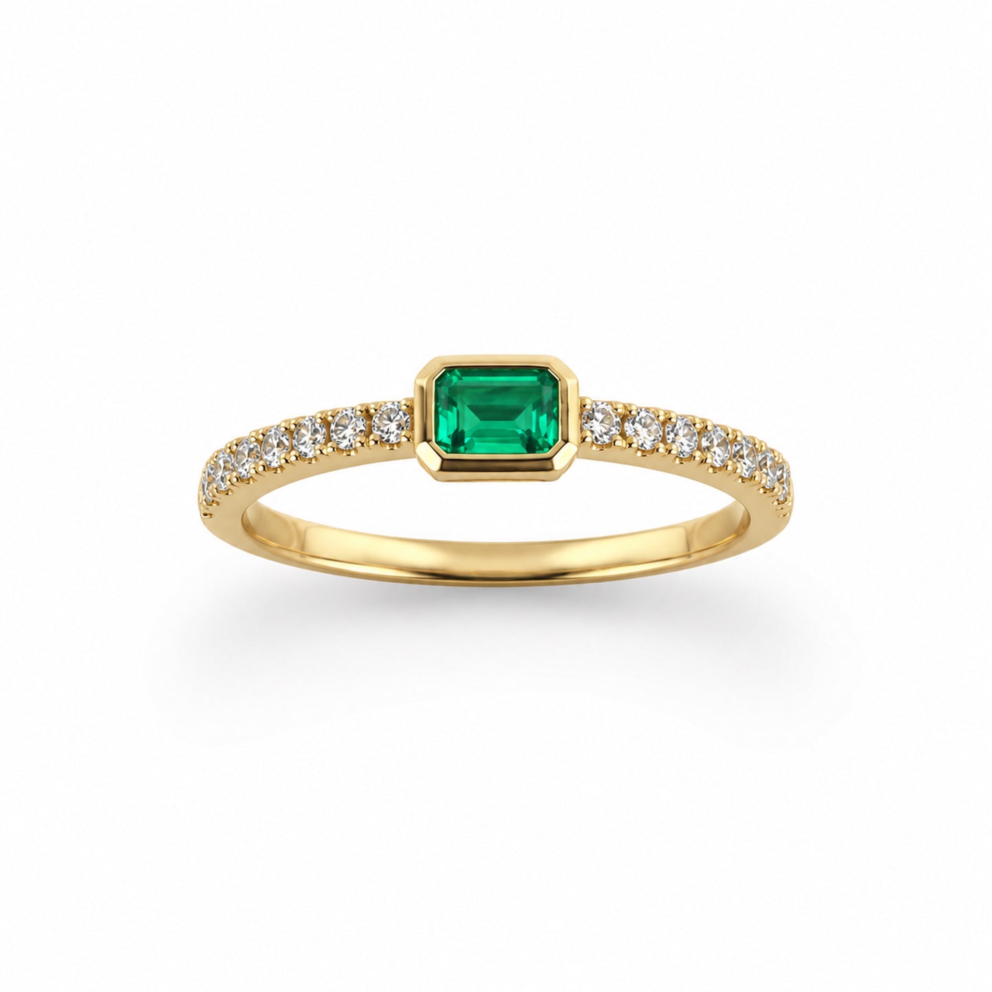 14k Rectangle Bezel LG Diamonds & LG Emerald Ring
