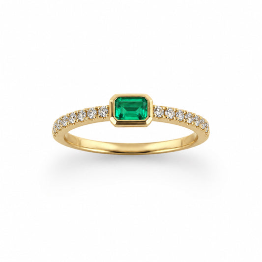 14k Rectangle Bezel LG Diamonds & LG Emerald Ring
