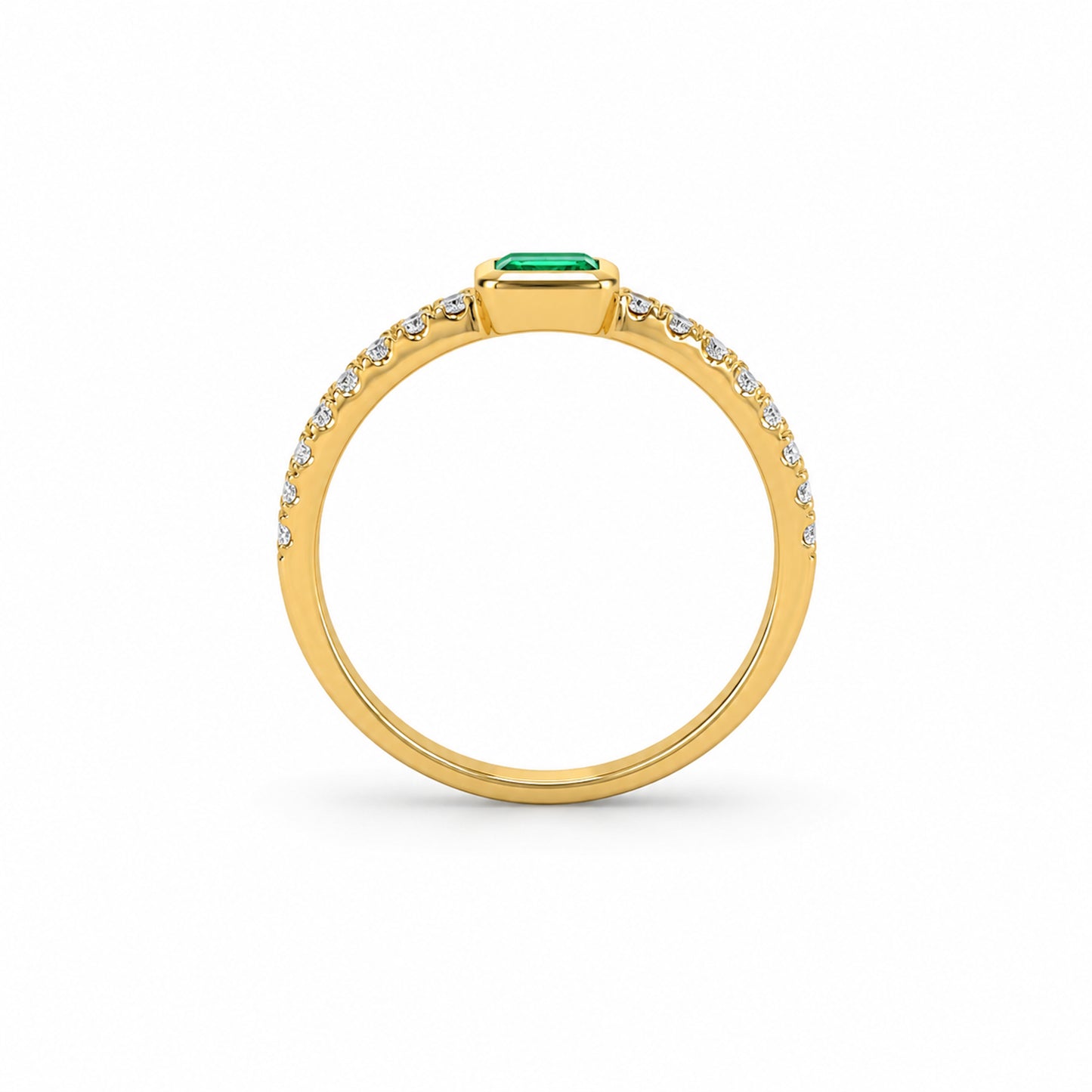 14k Rectangle Bezel LG Diamonds & LG Emerald Ring