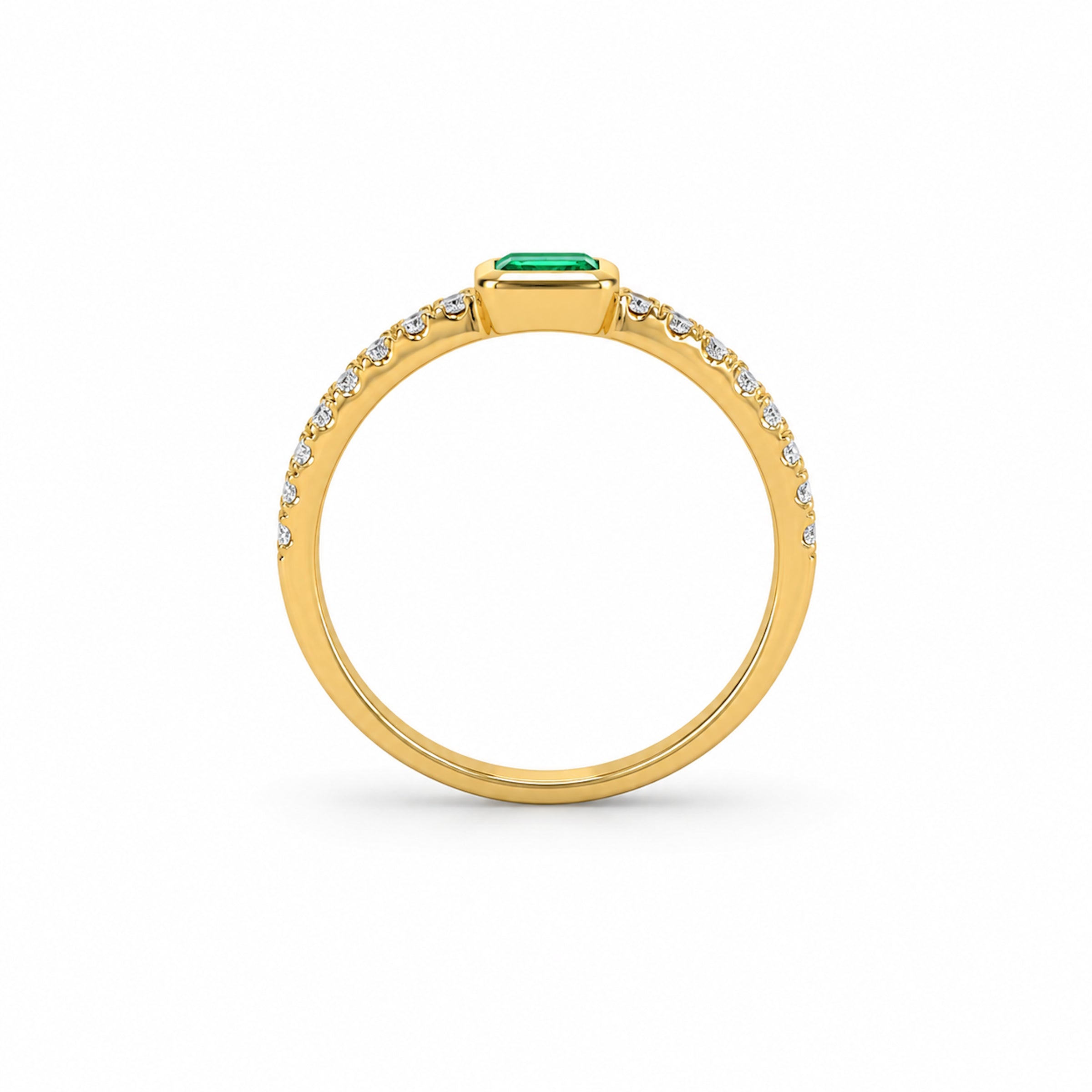 14k Rectangle Bezel LG Diamonds & LG Emerald Ring