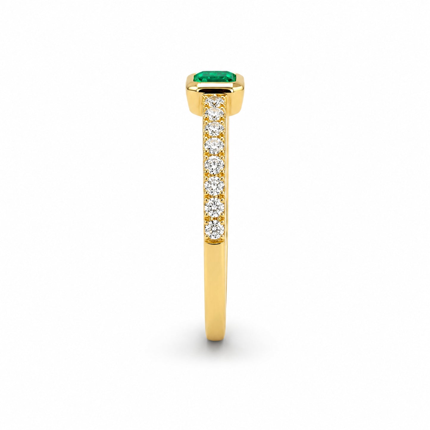 14k Rectangle Bezel LG Diamonds & LG Emerald Ring