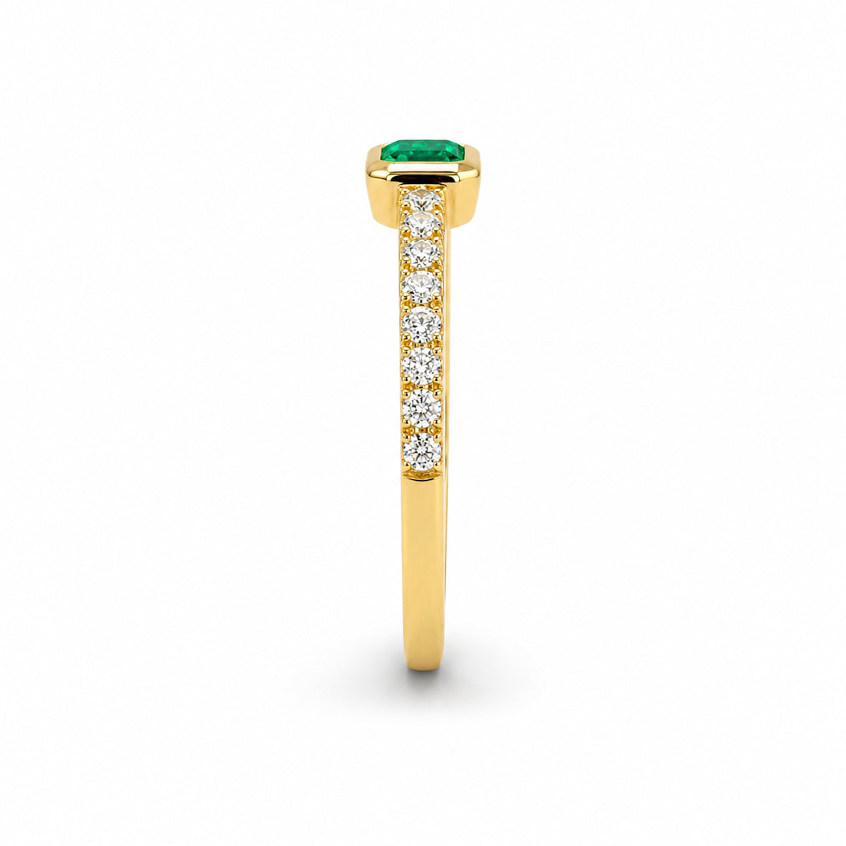 14k Rectangle Bezel LG Diamonds & LG Emerald Ring
