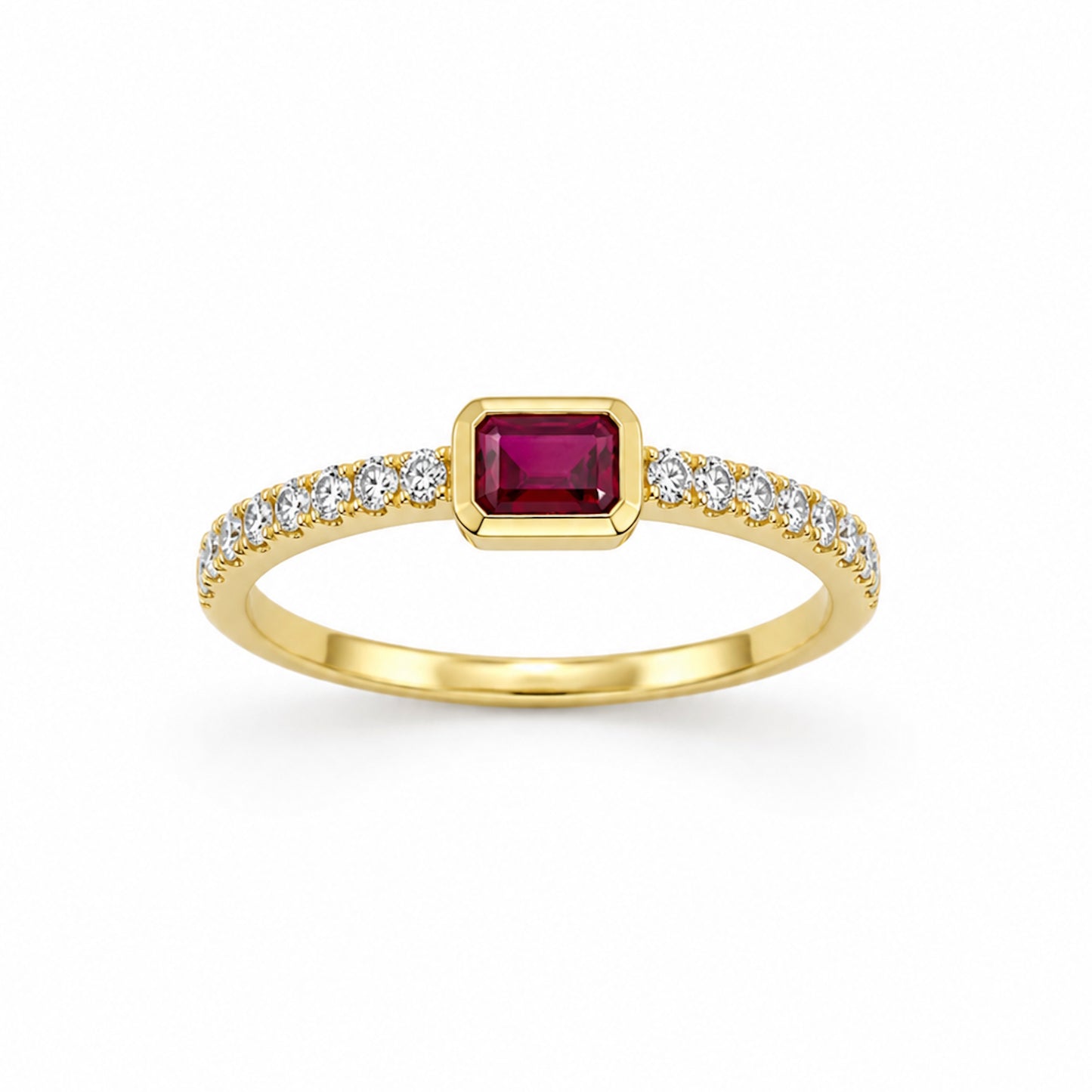 14k Rectangle Bezel LG Diamonds & LG Ruby Ring