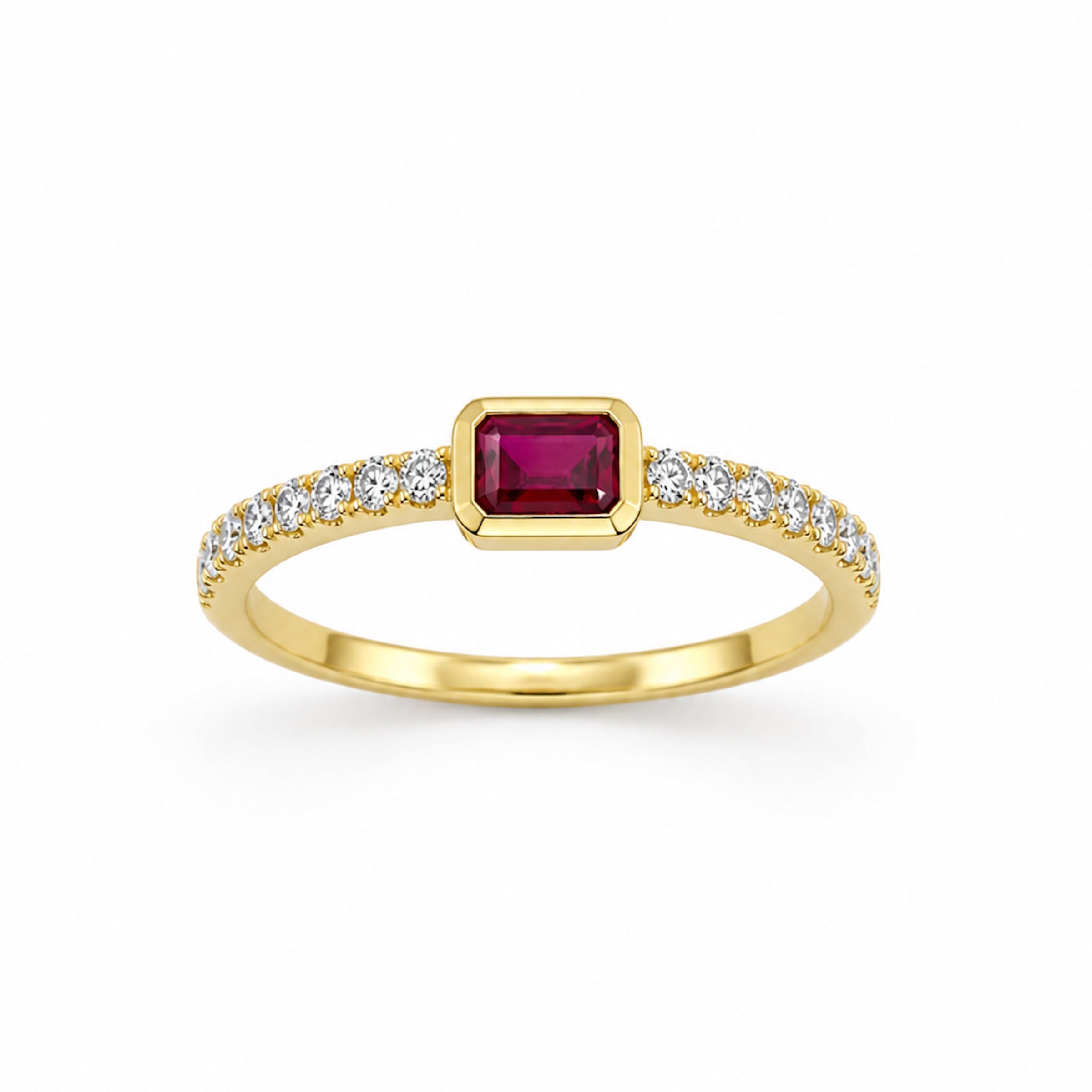 14k Rectangle Bezel LG Diamonds & LG Ruby Ring