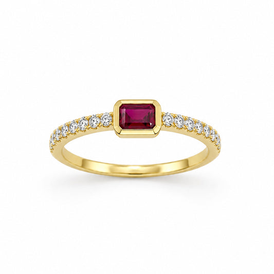 14k Rectangle Bezel LG Diamonds & LG Ruby Ring