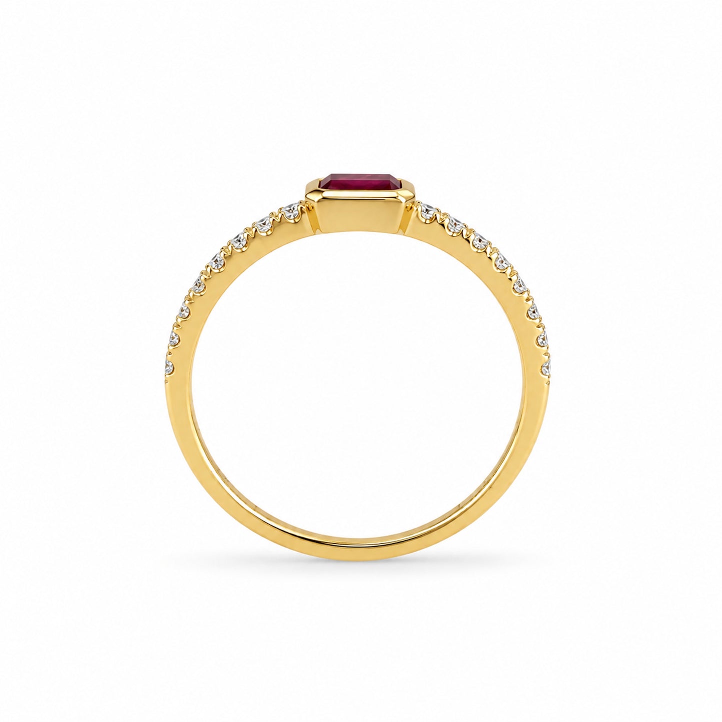 14k Rectangle Bezel LG Diamonds & LG Ruby Ring