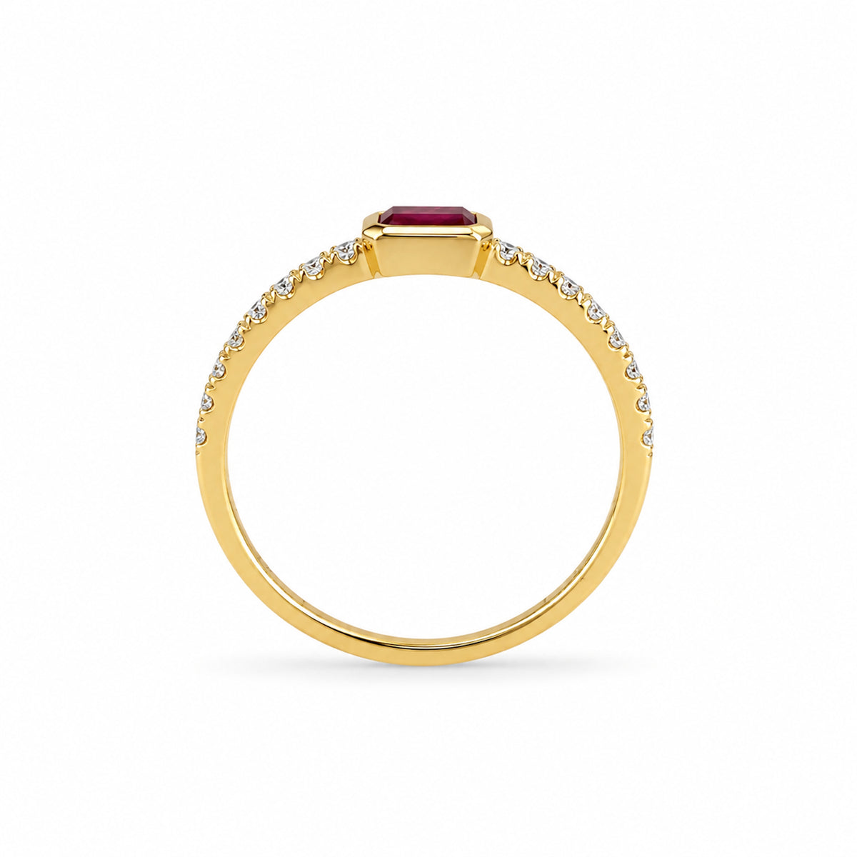 14k Rectangle Bezel LG Diamonds & LG Ruby Ring