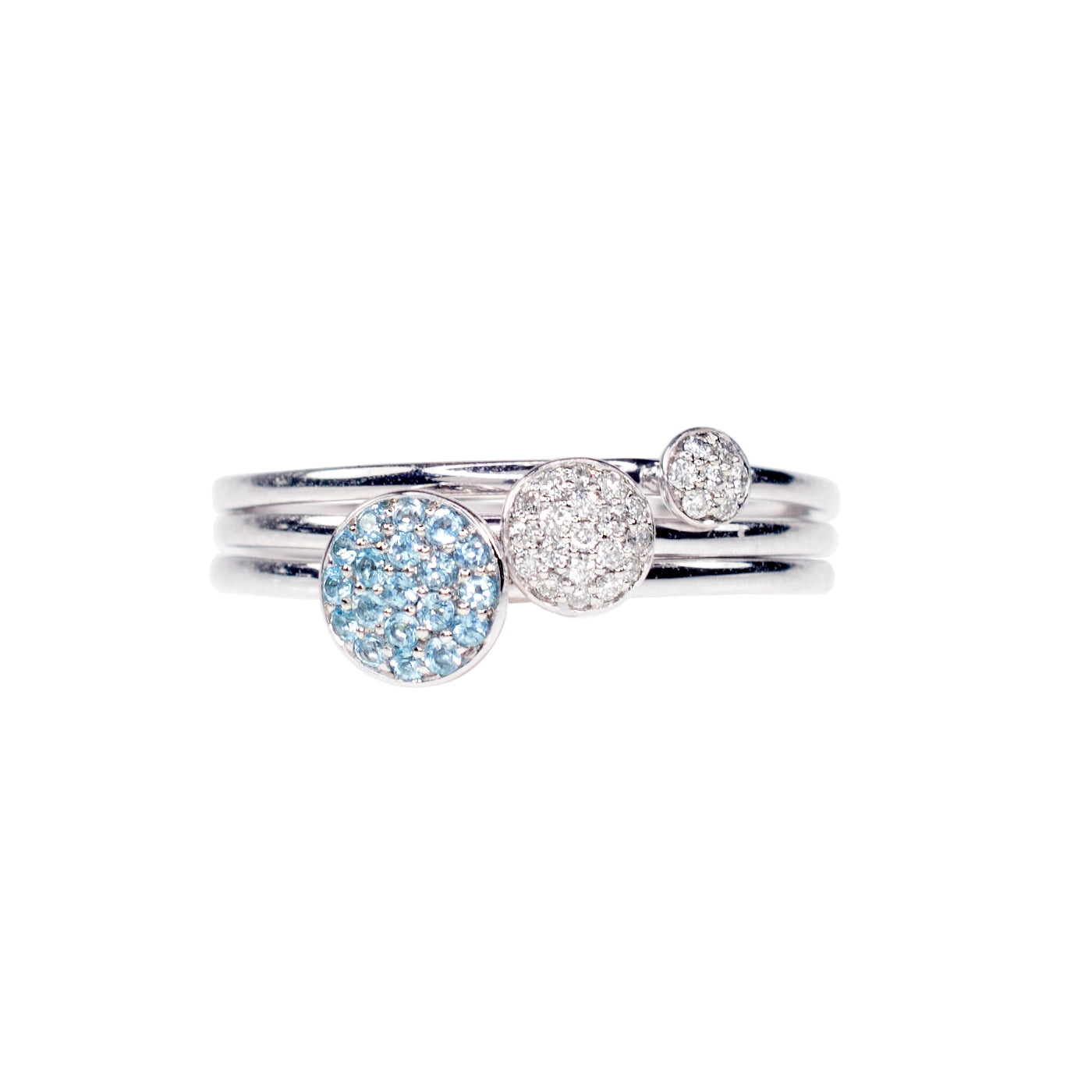 14k Diamond Blue Topaz Stack Set of 3 Rings