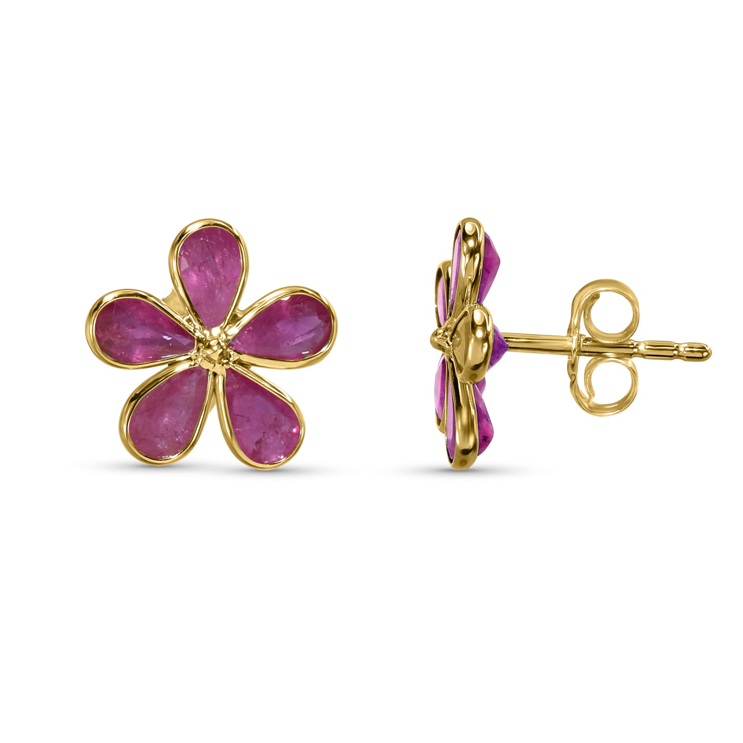 14k Flower Shape Emerald, Sapphire, Ruby Set