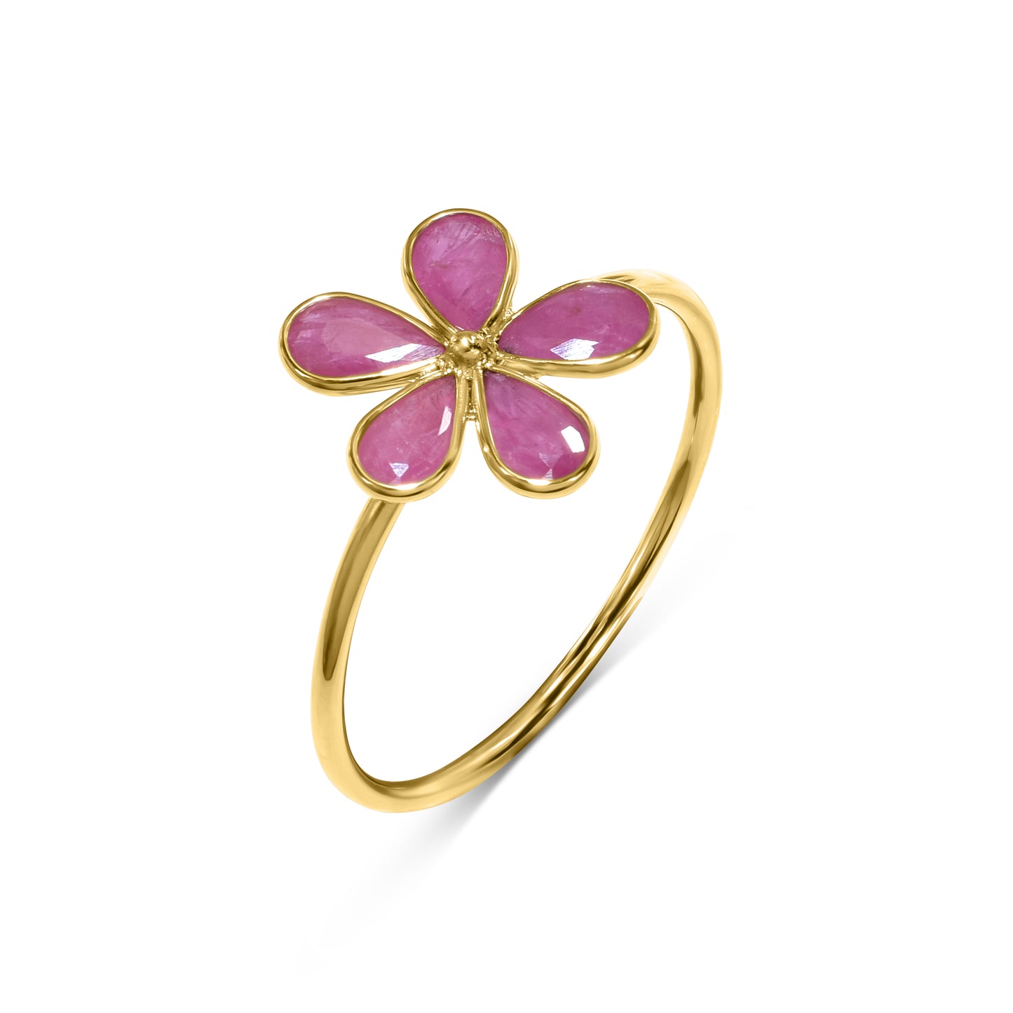 14k Flower Shape Emerald, Sapphire, Ruby Set