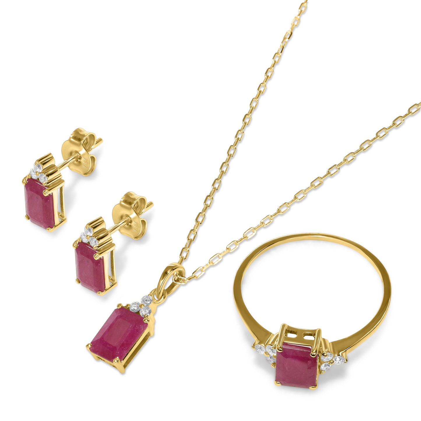 14k Rectangle Gemstone Diamond Set