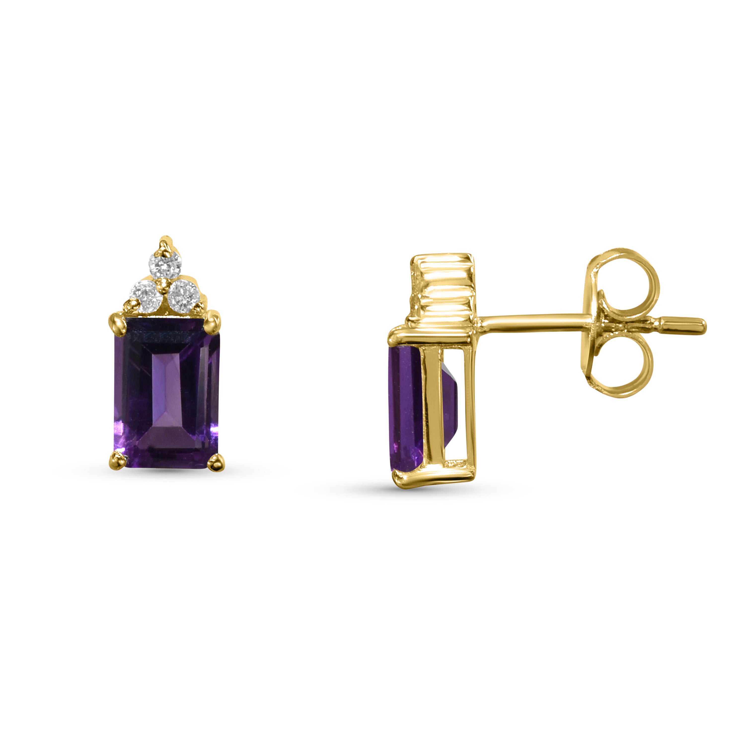 14k Rectangle Amethyst Diamond Set
