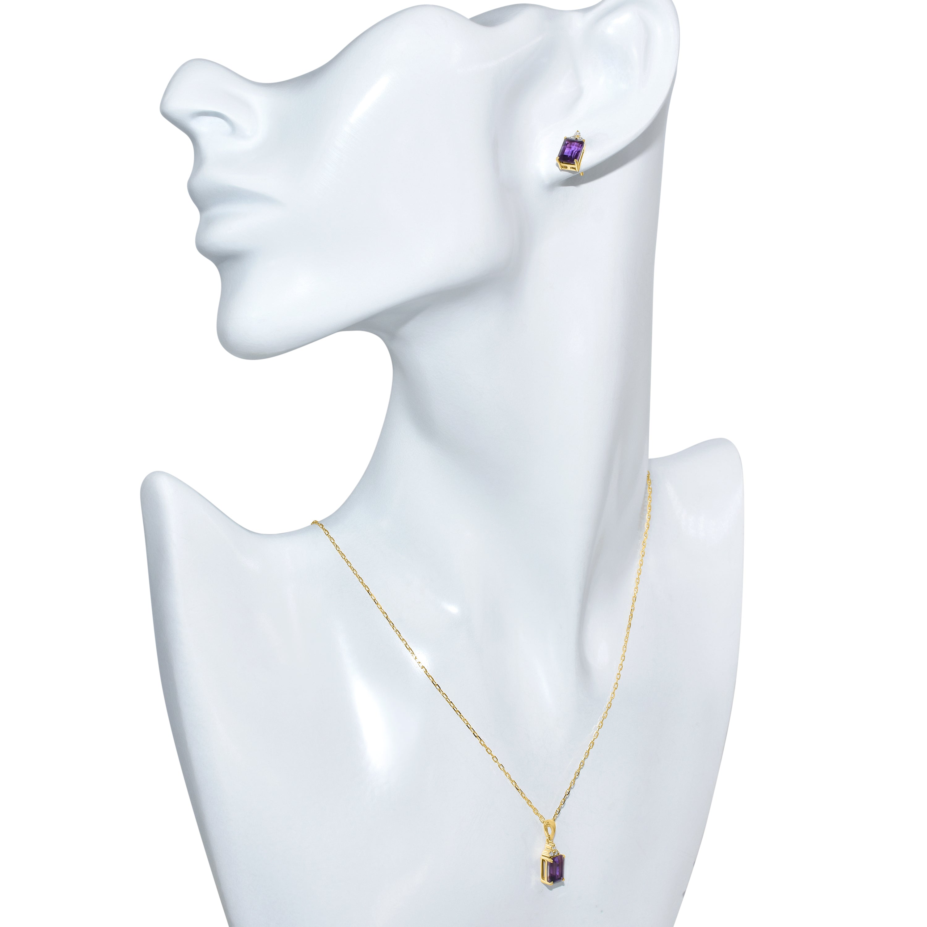 14k Rectangle Amethyst Diamond Set