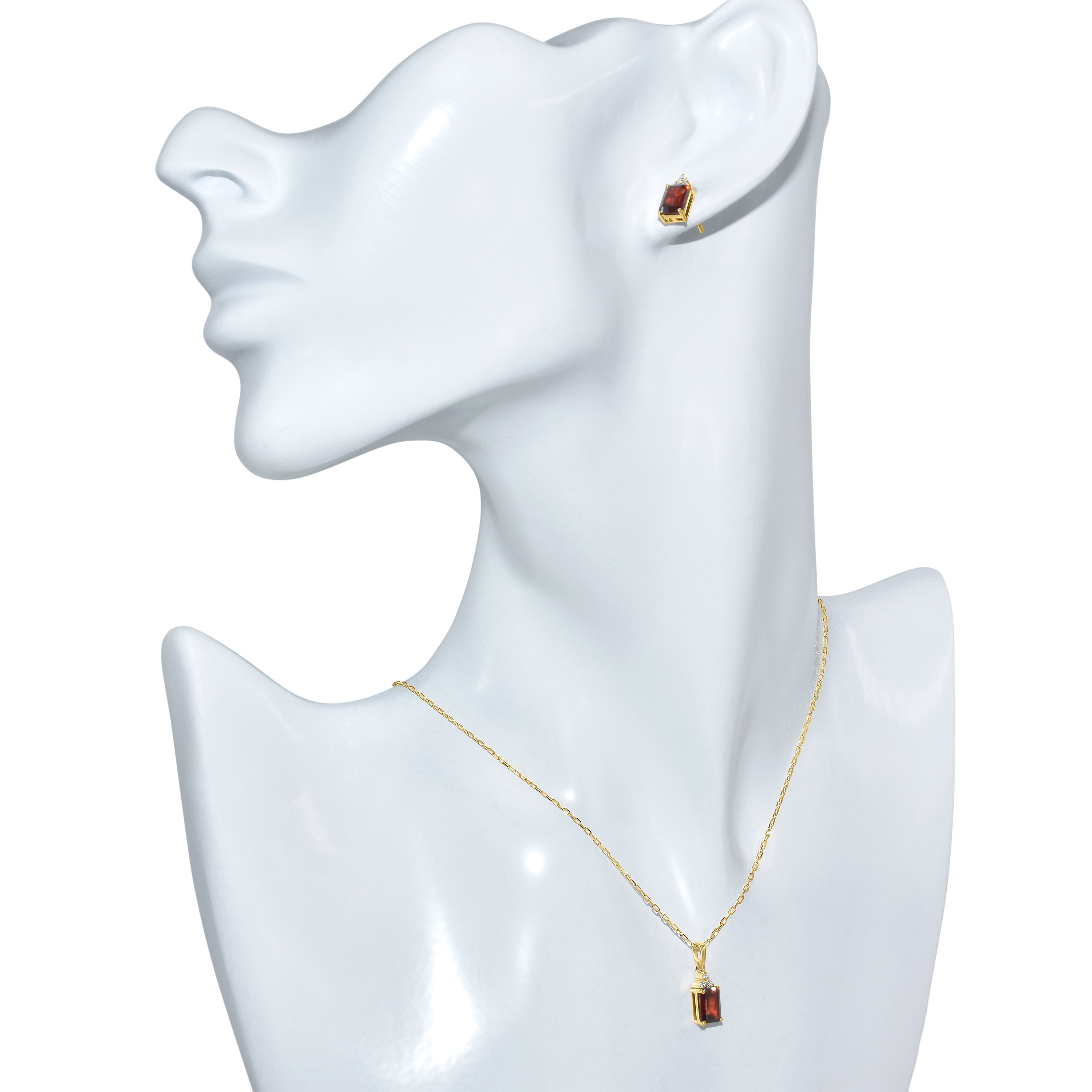 14k Rectangle Garnet Diamond Set