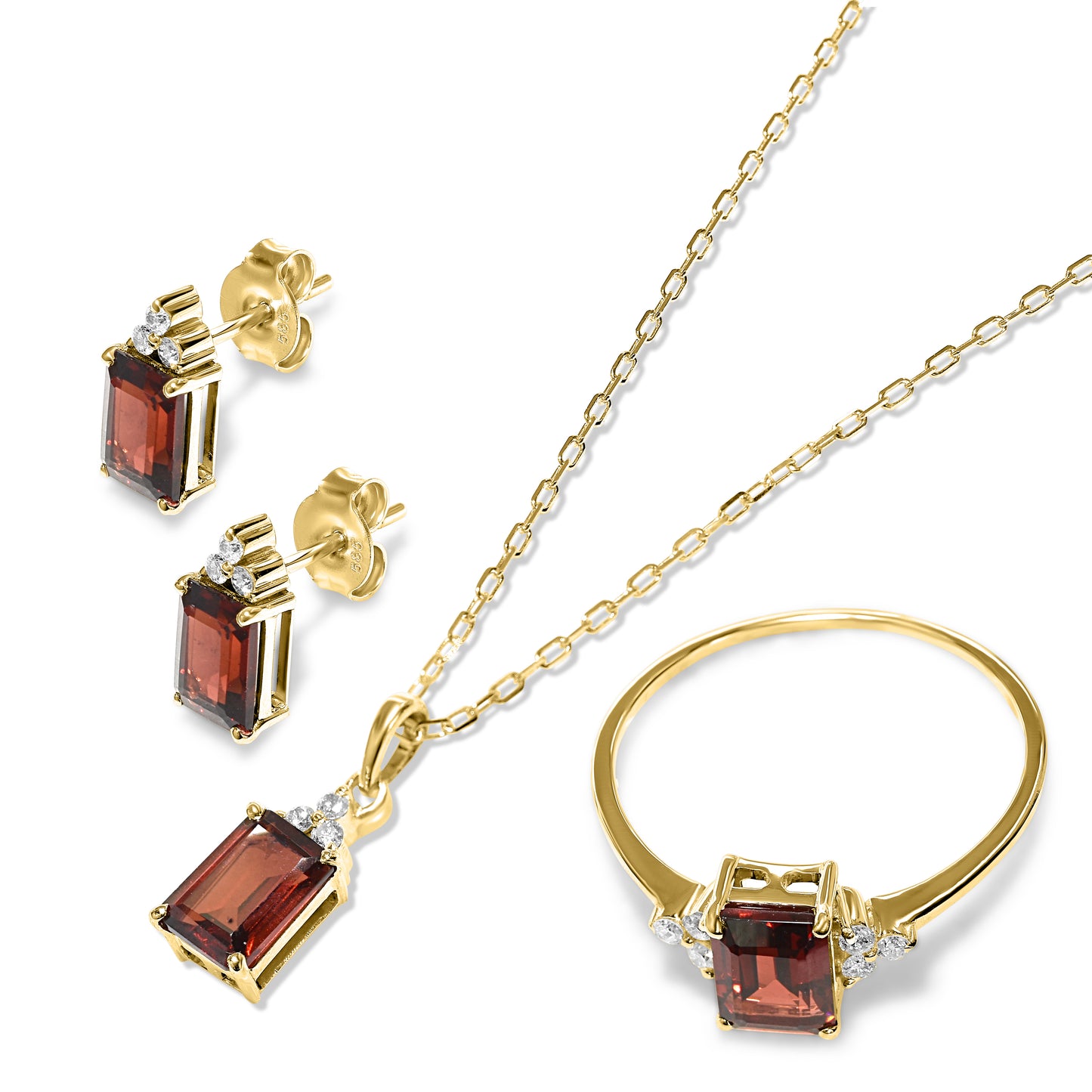 14k Rectangle Gemstone Diamond Set