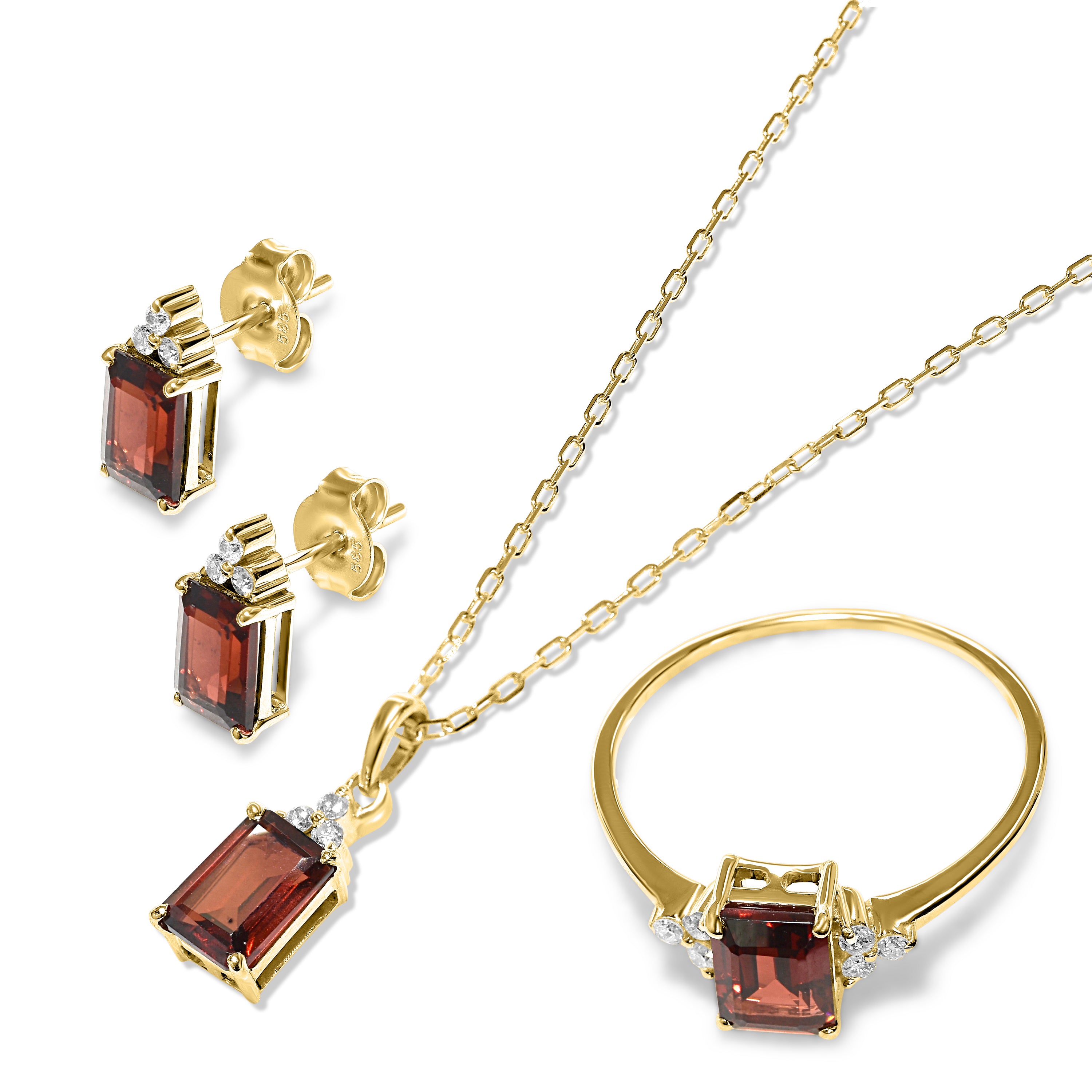 14k Rectangle Garnet Diamond Set