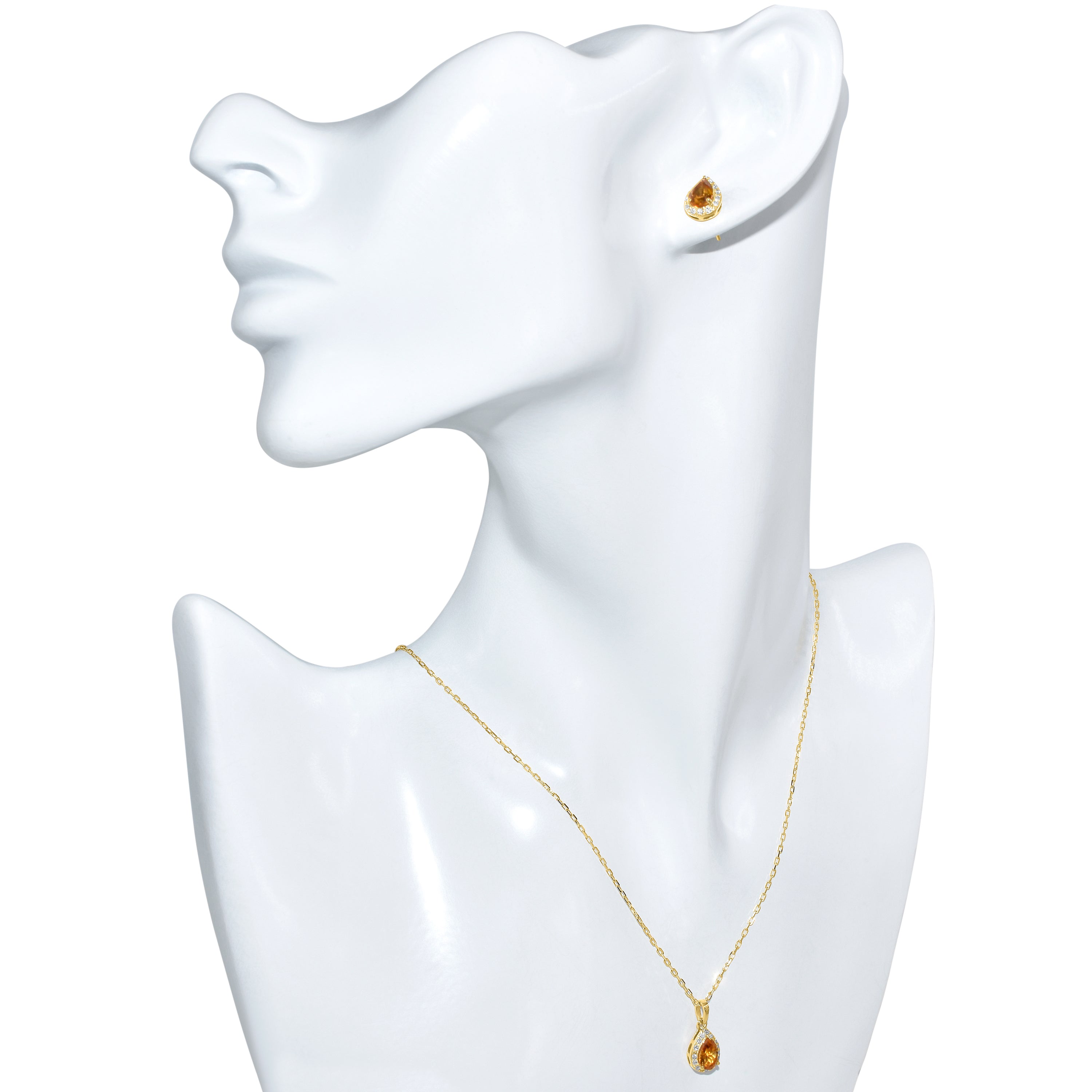 14k Diamond Citrine Drop Shape Set
