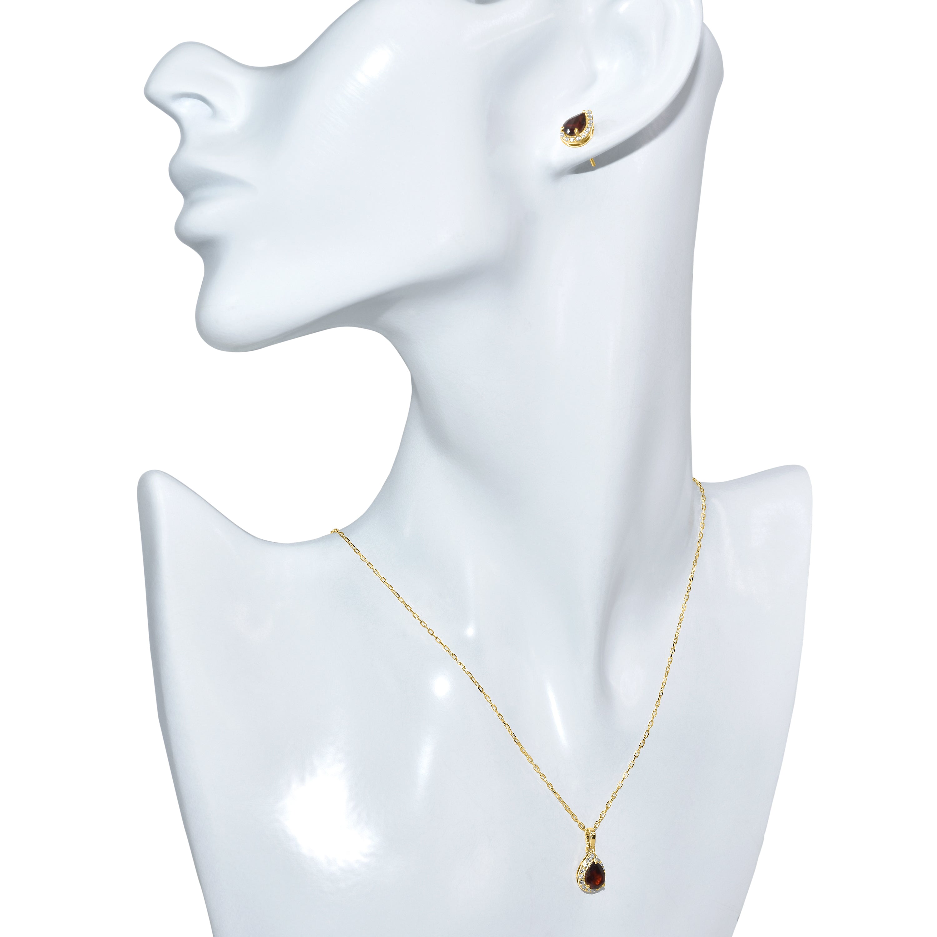 14k Diamond Garnet Drop Shape Set