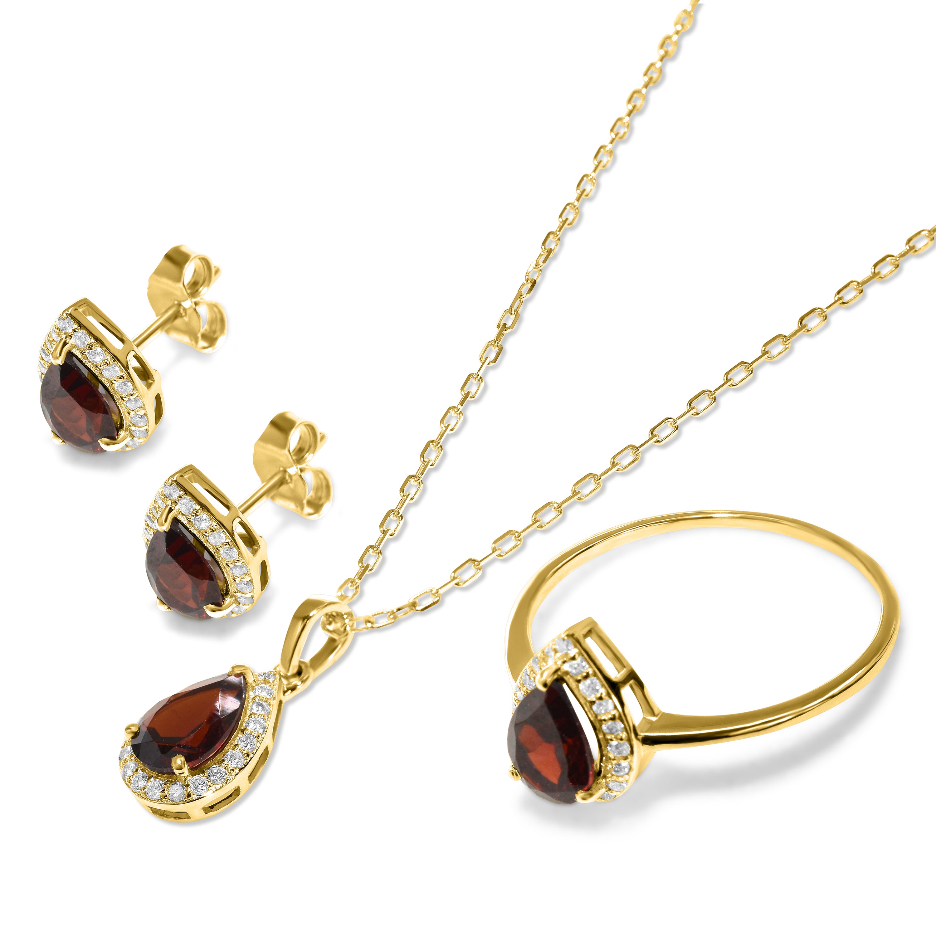 14k Diamond Garnet Drop Shape Set