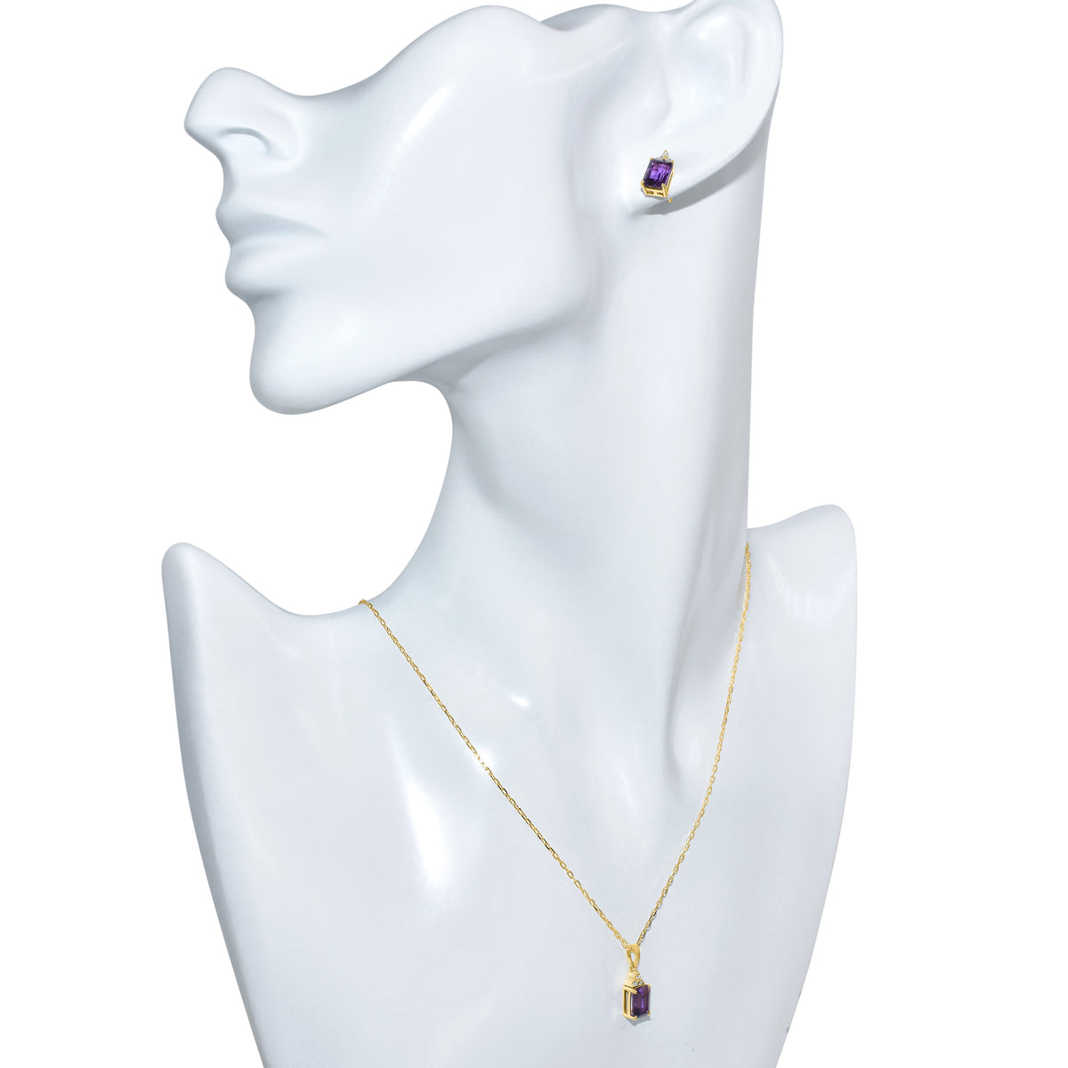 14k Amethyst Diamond Rectangle Shape Set